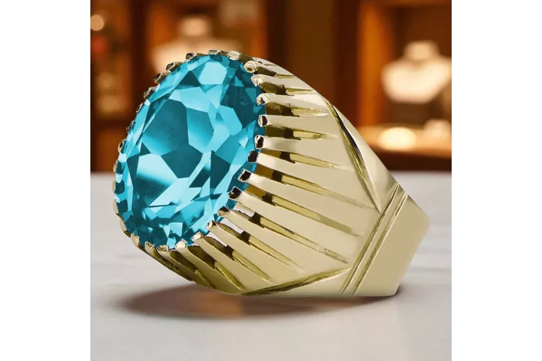 14 Karat Gelbgold Aquamarin Ring Vintage vrc048y